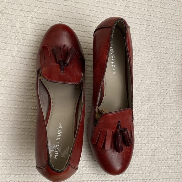 Hush puppies Pumps Womens 10 leather tassel heels Red shoes Preppy office career - Picture 3 of 12